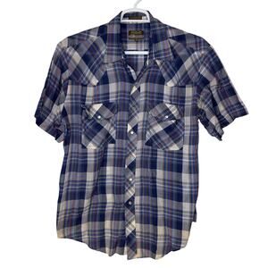 Vintage Outlaw Western Men's XL Pearl‎ Snap Plaid Short Sleeve Cowboy Long Tails